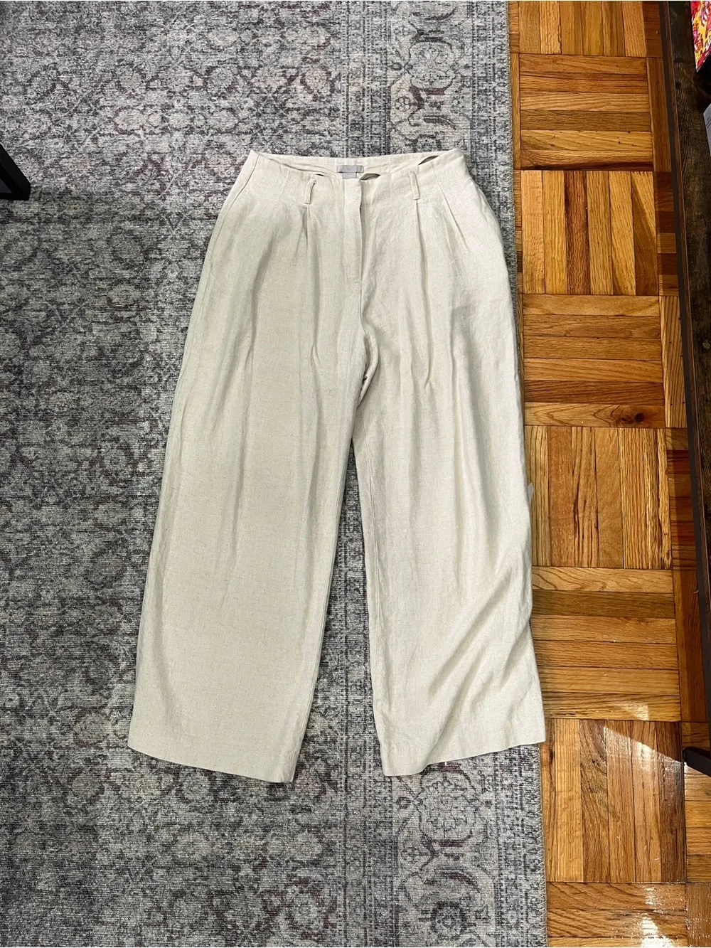 H&M Cream Wide-Leg Linen-Blend High Rise Pants